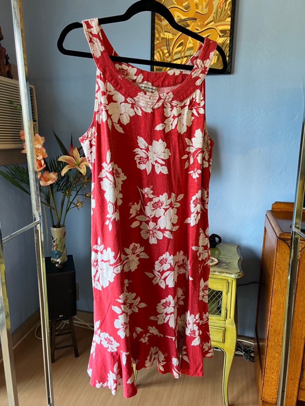 Tommy Bahama Red and White Floral Tank Dress Sz L